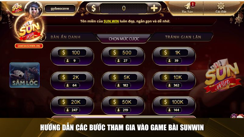 Hướng dẫn các bước tham gia vào game bài Sunwin