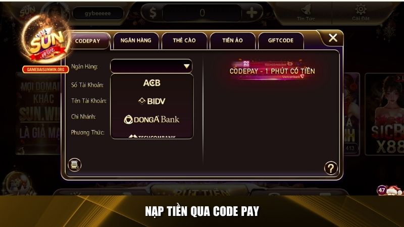 Nạp tiền qua Code Pay