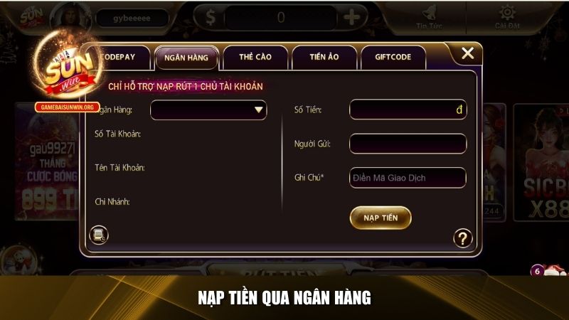 Nạp tiền qua ngân hàng