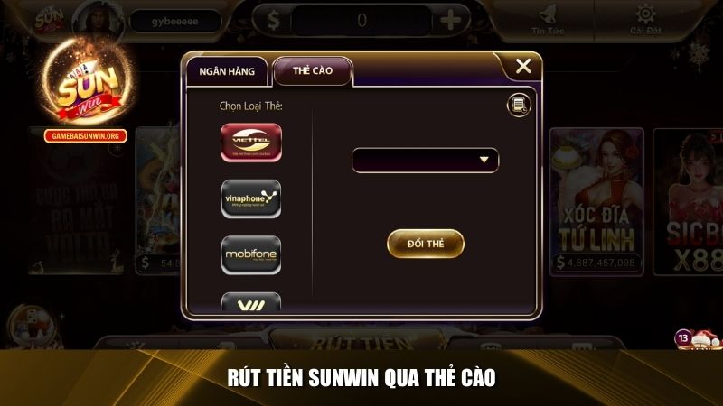 Rút tiền Sunwin qua thẻ cào